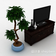 欧式风格木质黑色电视柜3d模型下载