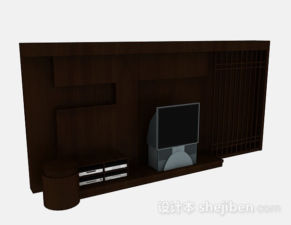 中式造型木质深棕色电视背景墙