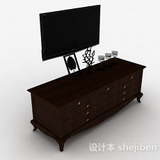 欧式风格深棕色木质电视储物柜3d模型下载