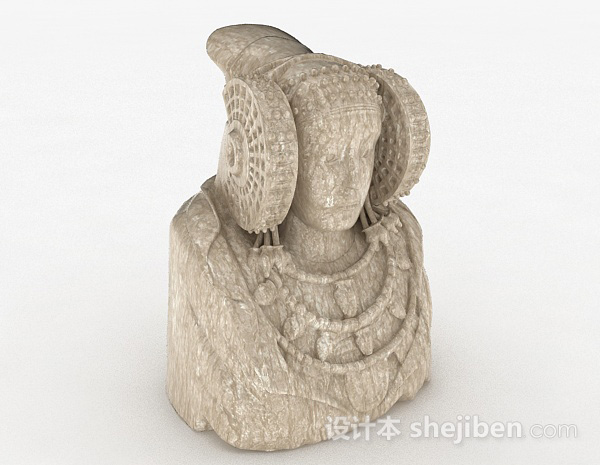 欧式风格石头雕塑贵女3d模型下载