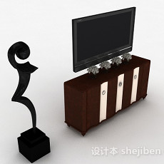 欧式风格棕色雕花电视柜3d模型下载