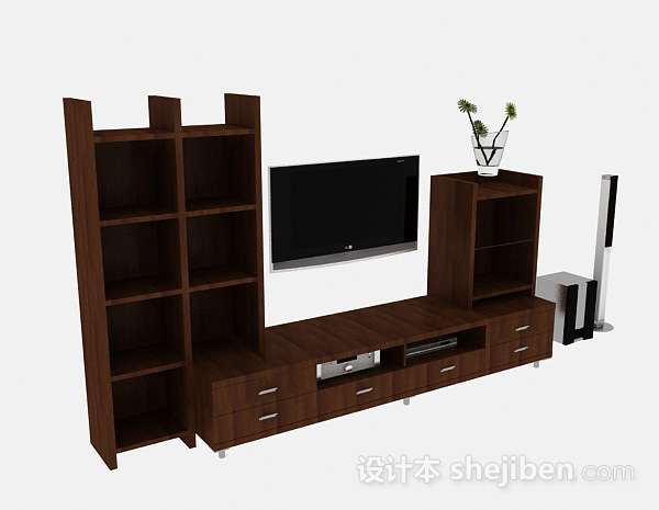 棕色电视柜3d模型下载
