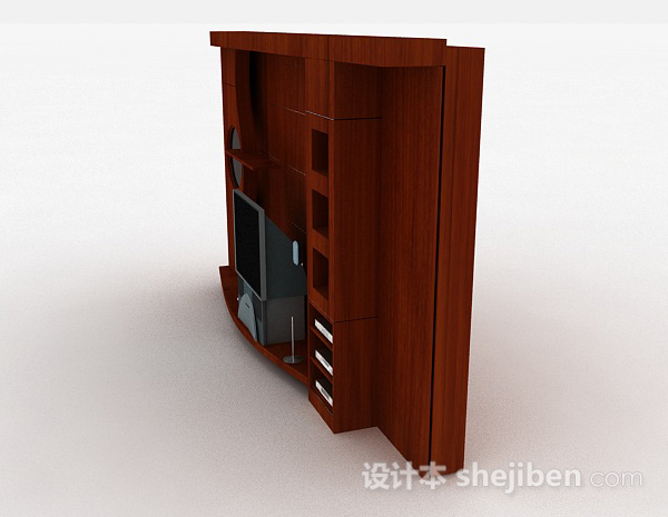 免费现代时尚枣红色木质电视柜3d模型下载