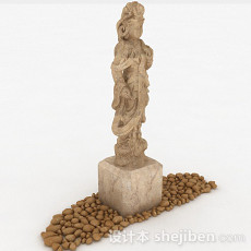 中式风格石刻古代仕女雕像3d模型下载
