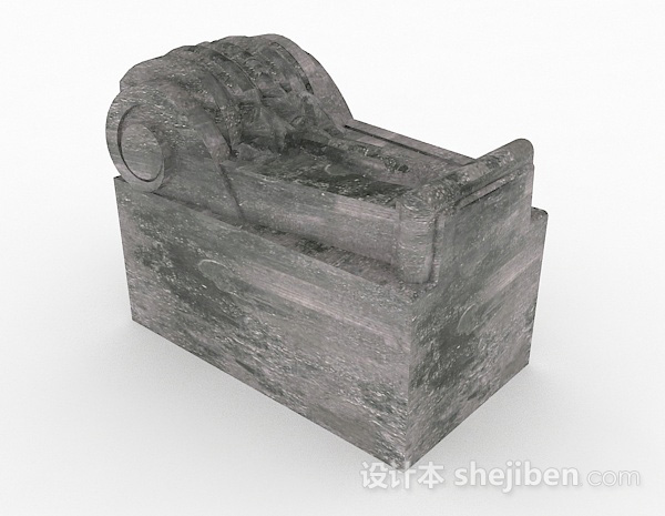 现代风格灰色石头雕塑品3d模型下载