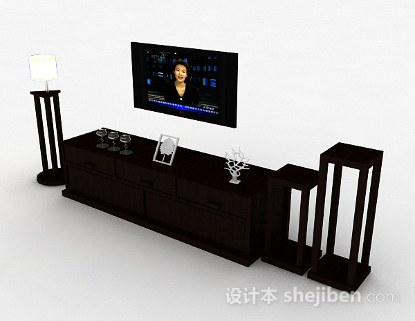免费黑色挂壁式电视机3d模型下载