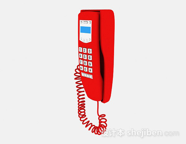 免费红色壁式电话机3d模型下载