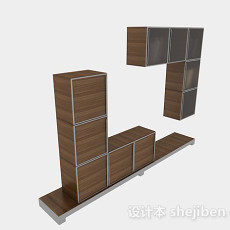 棕色木质家居电视柜3d模型下载