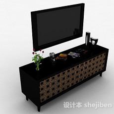 中式风格黑色电视储物柜3d模型下载
