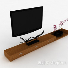 中式风格浅棕色电视柜3d模型下载