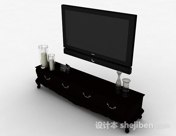免费欧式风格黑色浮雕电视柜3d模型下载