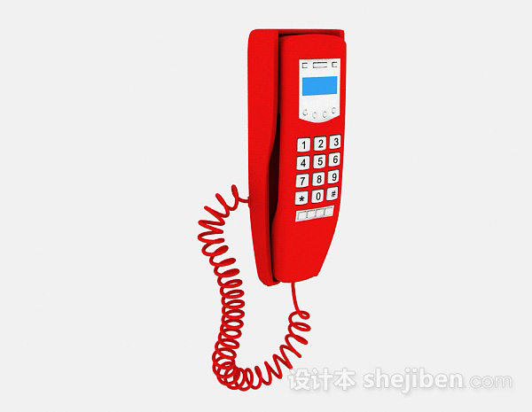 红色壁式电话机3d模型下载