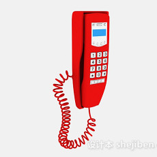红色壁式电话机3d模型下载