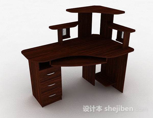 现代风格深棕色简约书桌3d模型下载