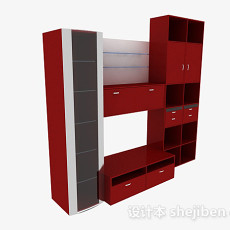 家居时尚红色电视柜3d模型下载