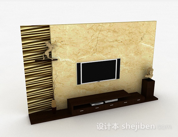 现代风格大理石花纹电视背景墙3d模型下载