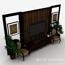 中式风格棕色木质电视柜3d模型下载