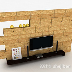 现代风文化砖电视背景墙3d模型下载