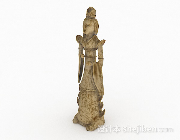 中式风格中式风格雕刻贵族仕女摆件3d模型下载