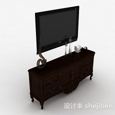 欧式风格棕色木质电视储物柜3d模型下载