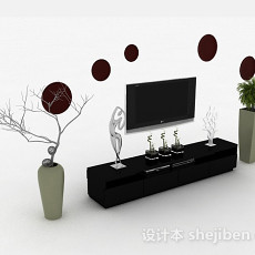 现代风格时尚黑色电视柜3d模型下载