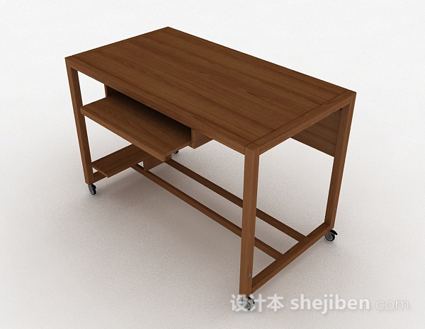 免费棕色简约木质书桌3d模型下载