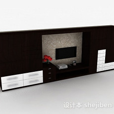 现代风木质棕色电视背景墙3d模型下载