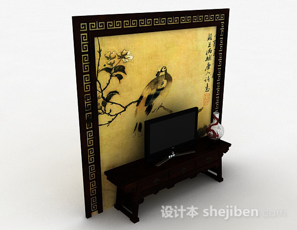 中式传统木质棕色电视柜