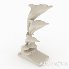 现代风格白色石质海豚雕刻品3d模型下载