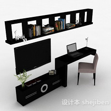 现代风格黑色多功能组合电视柜3d模型下载