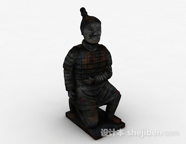 中式风格兵马俑雕刻3D模型