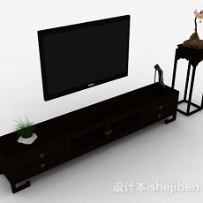 中式风格黑色雕花电视柜3d模型下载