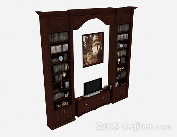 欧式风格深棕色木质组合电视柜
