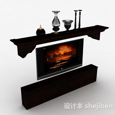 欧式风格深棕色木质组合电视柜3d模型下载