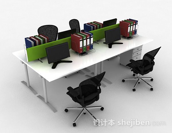 免费现代风白色办公室桌椅组合3d模型下载