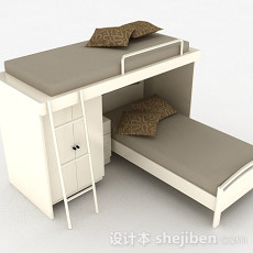 现代白色木质双层床3d模型下载