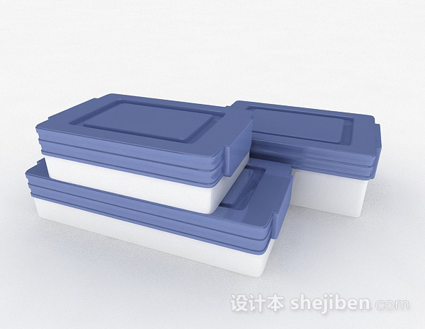 免费蓝白双色储物盒3d模型下载