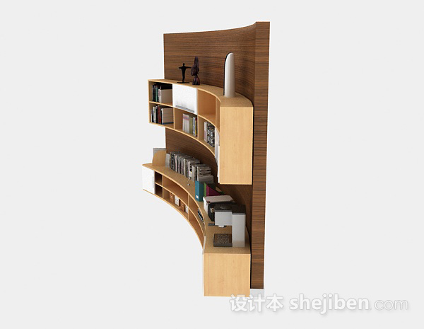 免费简约木质书柜3d模型下载