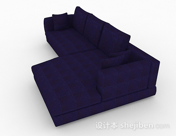免费蓝色多人沙发3d模型下载