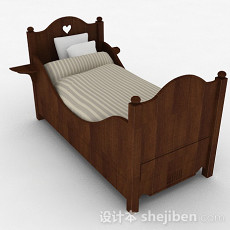 现代时尚棕色儿童单人床3d模型下载