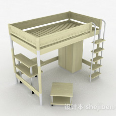 象牙白木制床3d模型下载