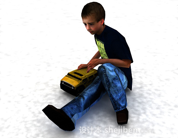 设计本外国小男孩坐姿3d模型下载