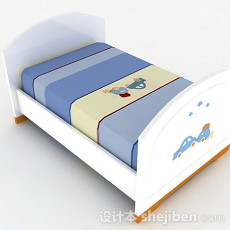 白色卡通图案单人儿童床3d模型下载