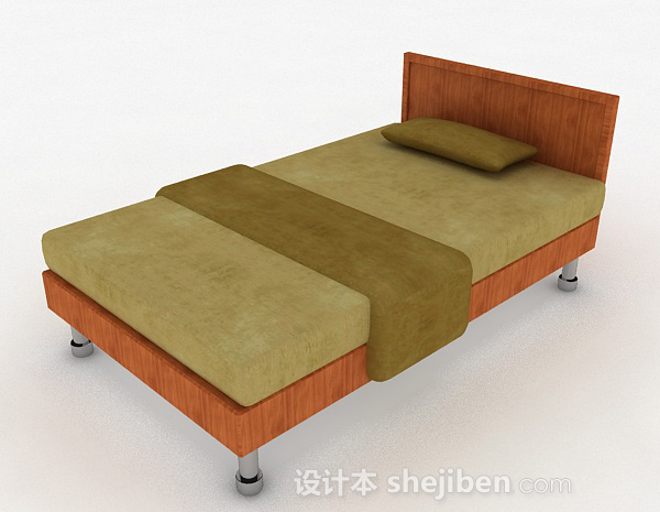 现代风格浅棕色单人床3d模型下载