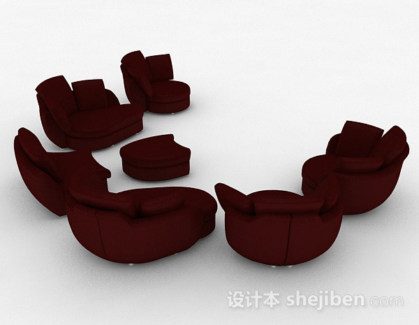 设计本红色单人沙发组合3d模型下载