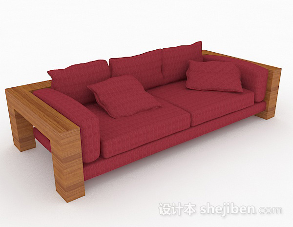 田园红色双人沙发3d模型下载