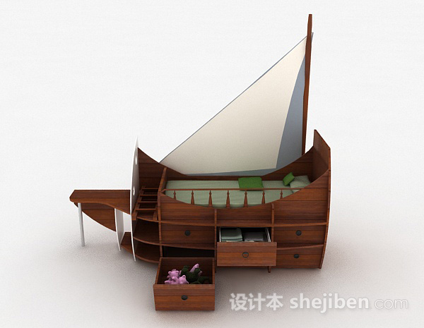 现代风格帆船儿童单人床3d模型下载