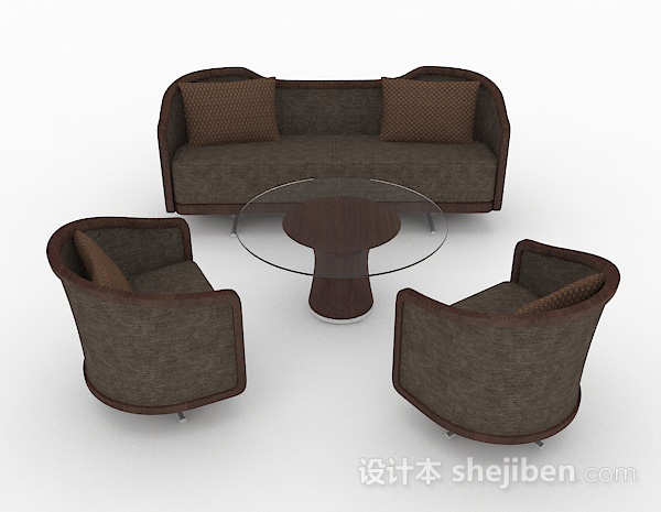 现代风格棕色家居组合沙发3d模型下载