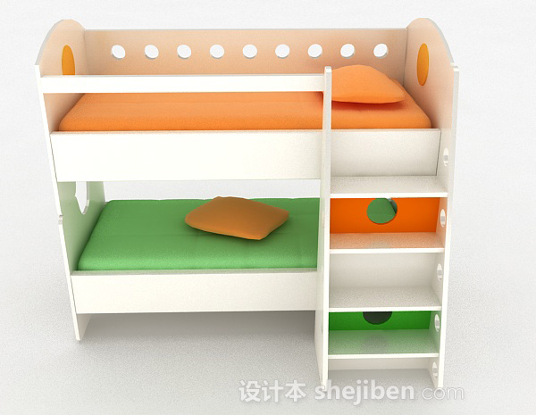 现代风格白色上下层儿童床3d模型下载