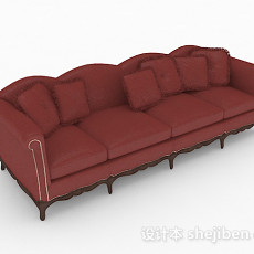 欧式红色多人沙发3d模型下载